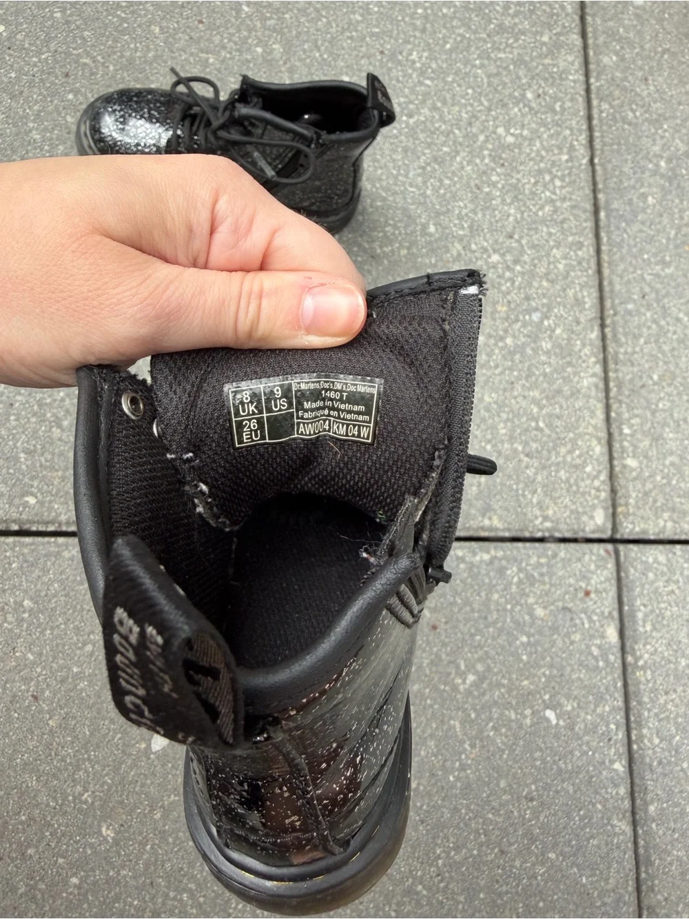Dr. Martens 1460 Kids Black Patent Glitter Combat Boots Size 9